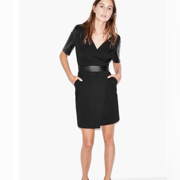 The Kooples Hopla Italian Lamb Leather Trimmed Sheath Wrap Dress - Picture 9 of 16